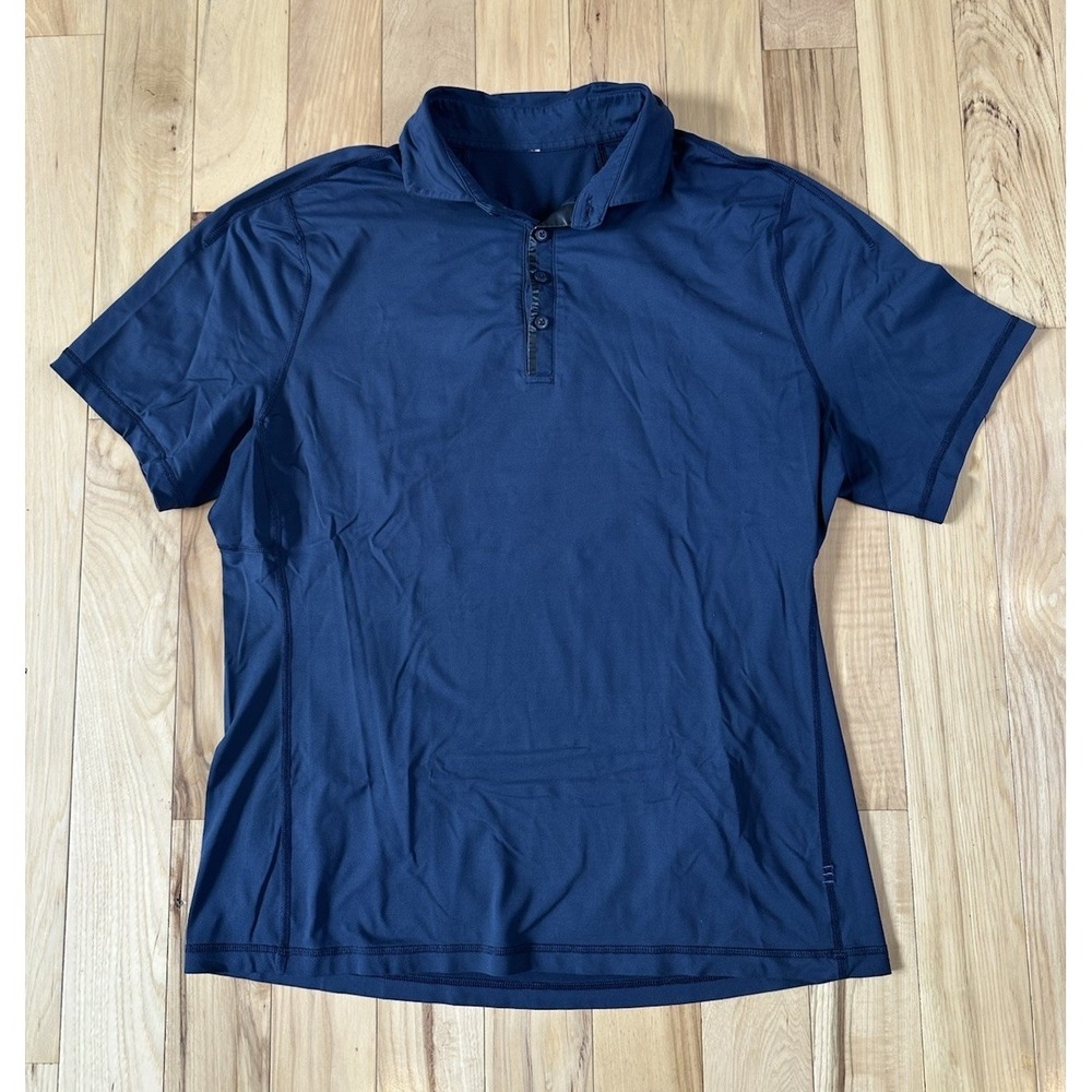 Lululemon Pivot Polo Shirt Mens Size Medium Navy Blue Luxtreme Slim Fit